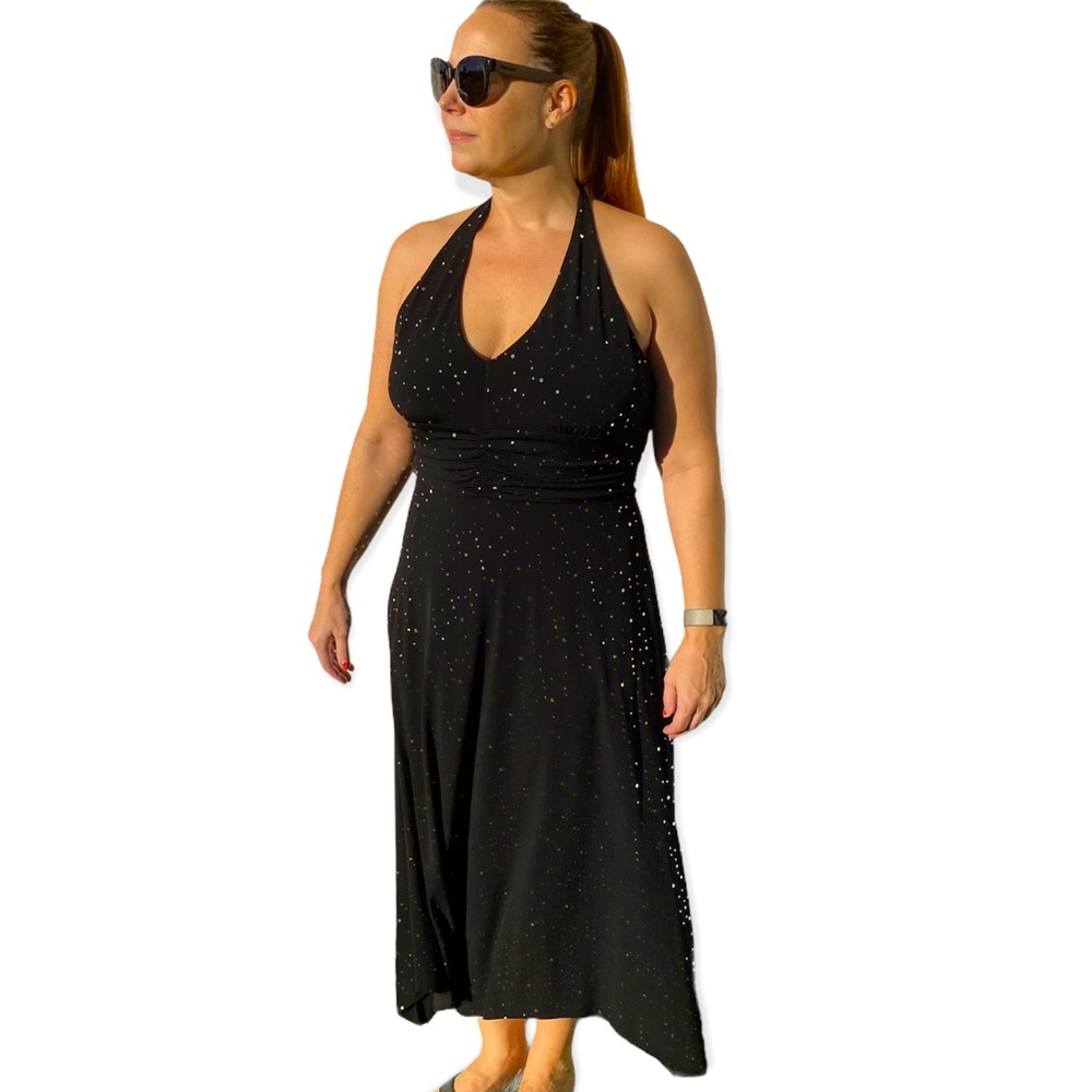 Mariage Black and Metallic Gold Halter Dress sz 12